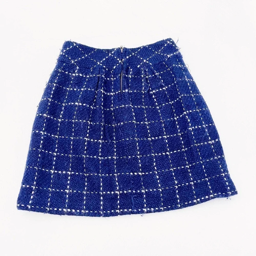 Maeve Plaid Wool Pencil Skirt Blue White SZ4